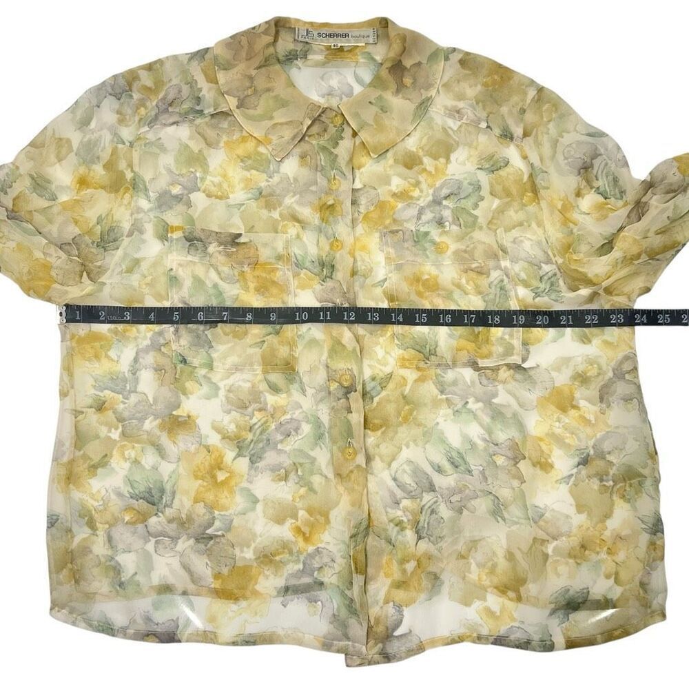 Jean-Louis Scherrer Women's Multicolor Floral Button Silk Blouse XLarge Vintage - Picture 9 of 12